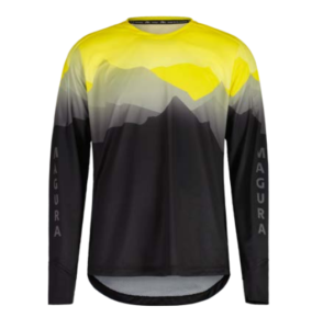 Long sleeve mountain silhouette black grey and yellow mtb jersey 