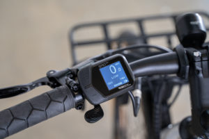 Close up of bar mounted SpinTech e-bike control unit