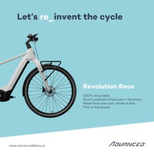 "Let's re_invent the cycle" text with front half of bicycle coming in from right side of image