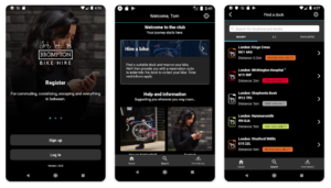 Brompton app screenshots showing on mobile functionality 