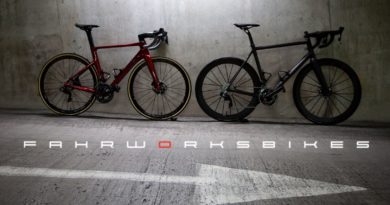 Fahrworks Bikes logo overlaid on a stark concrete backdrop with 2 bikes against a wall