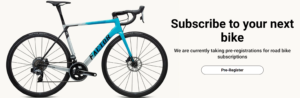 RideUP baner reading, "Subscribe to your next bike" with road bike on left of image