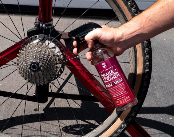 Silca Bike Spa Ultimate step 1 cleaner in action with spray being directed to a rear cassette