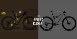 2023 bike alongside 2022 bike with geometry details overlaid 