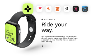W3:Ride showing on Apple watch with supporting app logos above