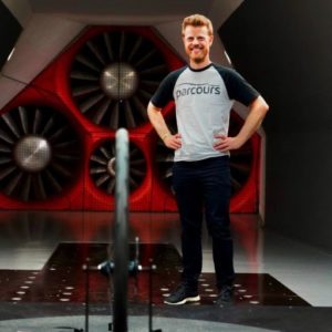 Parcours founder Dov Tate stood in wind tunnel