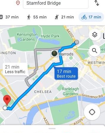 Google maps showing ride share options and road surface type for cyclist