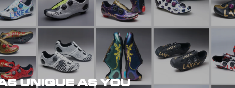 Lake cycle shoes montage showing standard and custom artwork shoes