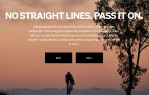 Café du Cycliste Recyclist home page. Silhouette of rider on warm orange skies backdrop