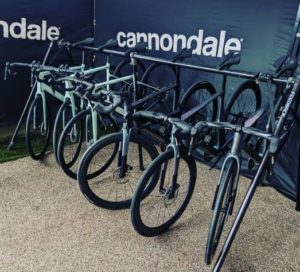 Cannondale branded marquee with road bikes on a rack 