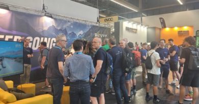 The Rouvy stand at Eurobike filled with people. Rouvy is a PaceUp Media client