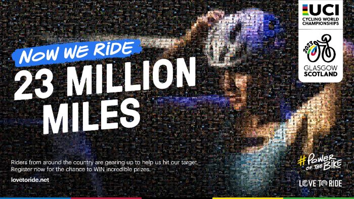 Now we ride 23 Million Miles text over image of rider putting helmet on with UCI Worlds logo in top right corner