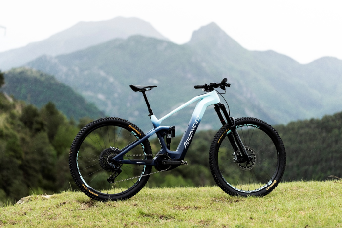 Advanced Offroad Pro Mtb FS Race Limited Edition bike shot drive side on with mountains in background