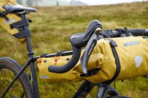 Ortlieb bags on bike - close up of bike on moorland 