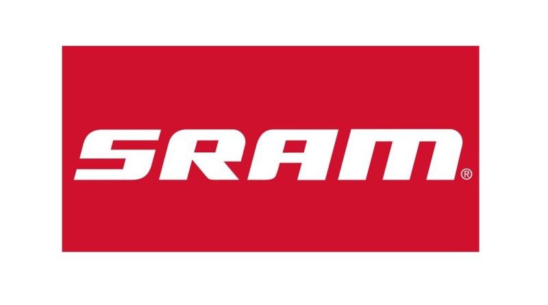 SRAM corporate logo - white letters on red background