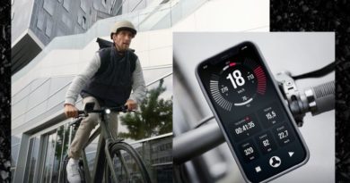 Urban eBike rider on bike in main image, with overlay image showing close up of app on bar mounted mobile device