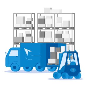 Graphic style image showing truck and fork lift
