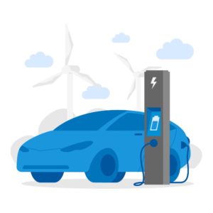 Graphic style image showing EV on charge