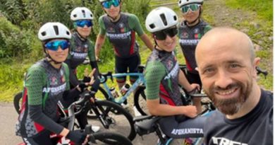 The Afghanistan Cycling Team for Worlds 2023 with support mechanic Lee Niven, receiving support from Oxford Products