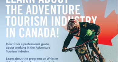 Down hill mountain biker with text overlay 'Learn about the adventure tourism industry in Canada'