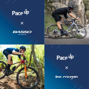 PaceUp x Basso Bikes X Lee Cougan. 4 tile image with text and bikes